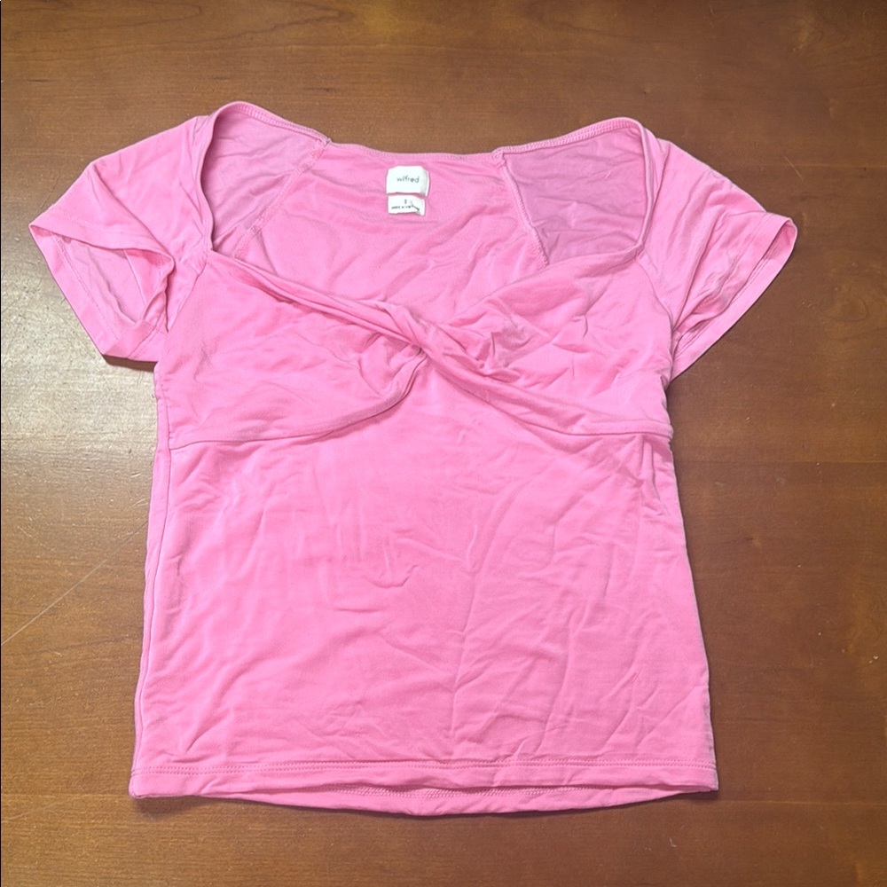 Aritzia Pink Short Sleeve Twist-Front Tee